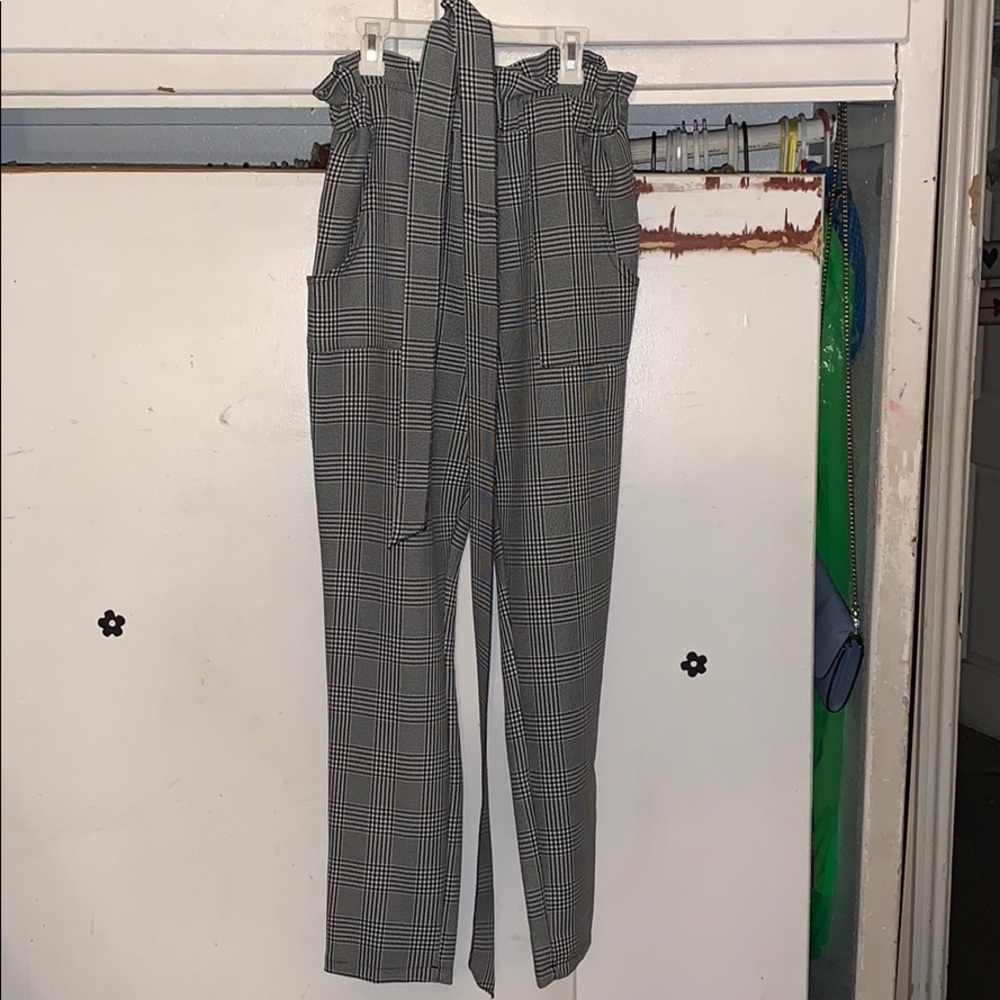 Woven Mono Check Paperbag Slim fit pants